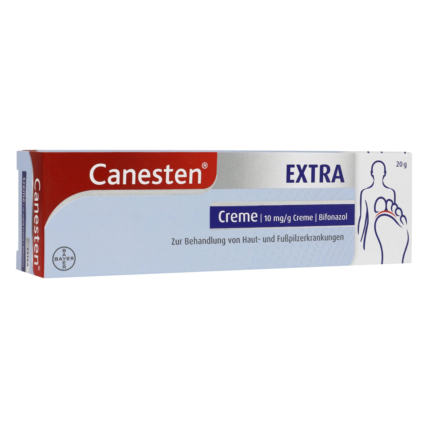 Verpackung Canesten® EXTRA Creme gegen Haut- und Fußpilzerkrankungen 20 g